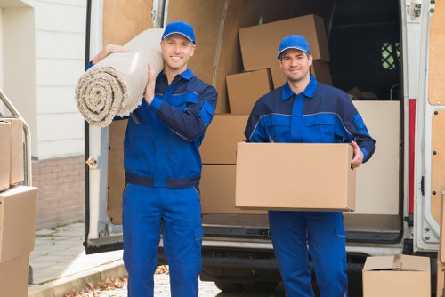 Professional movers carrying household items in Belsize Park